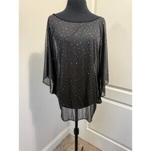 Perceptions New York Blouse Womens Size 12 Black Sheer Sequin Dot Tunic sku590